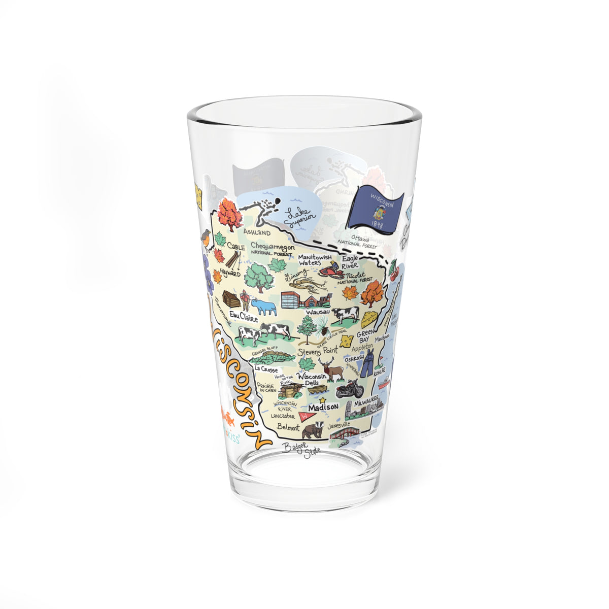 Wisconsin Map 16oz Glass