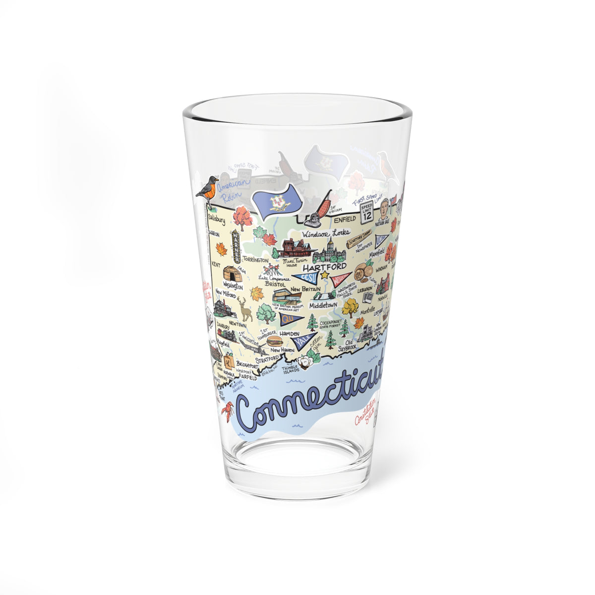 Connecticut Map 16oz Glass