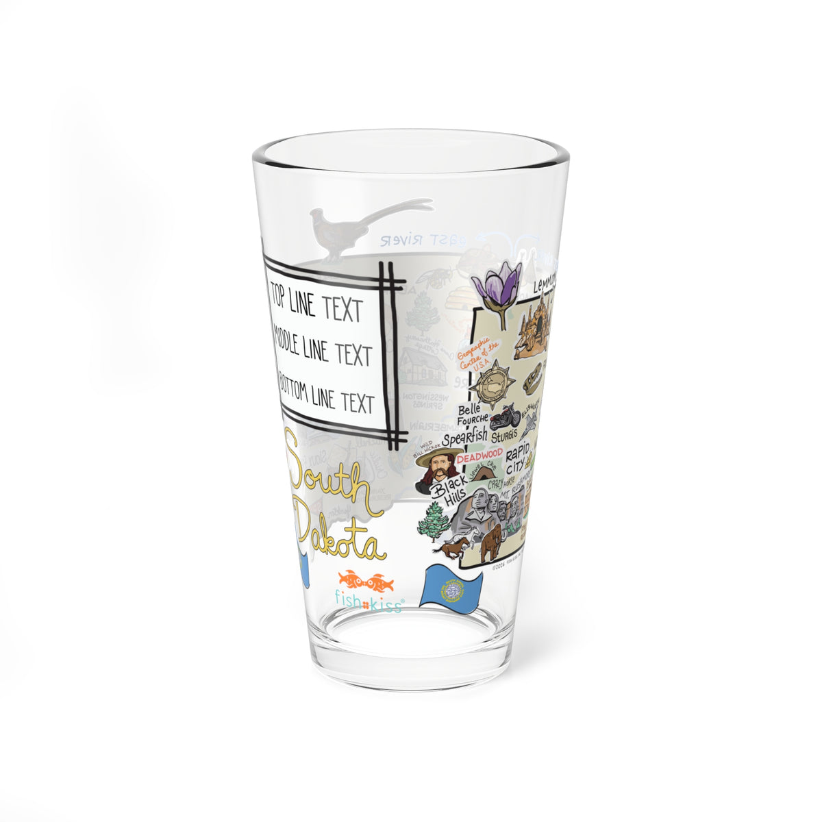 South Dakota Map 16oz Glass