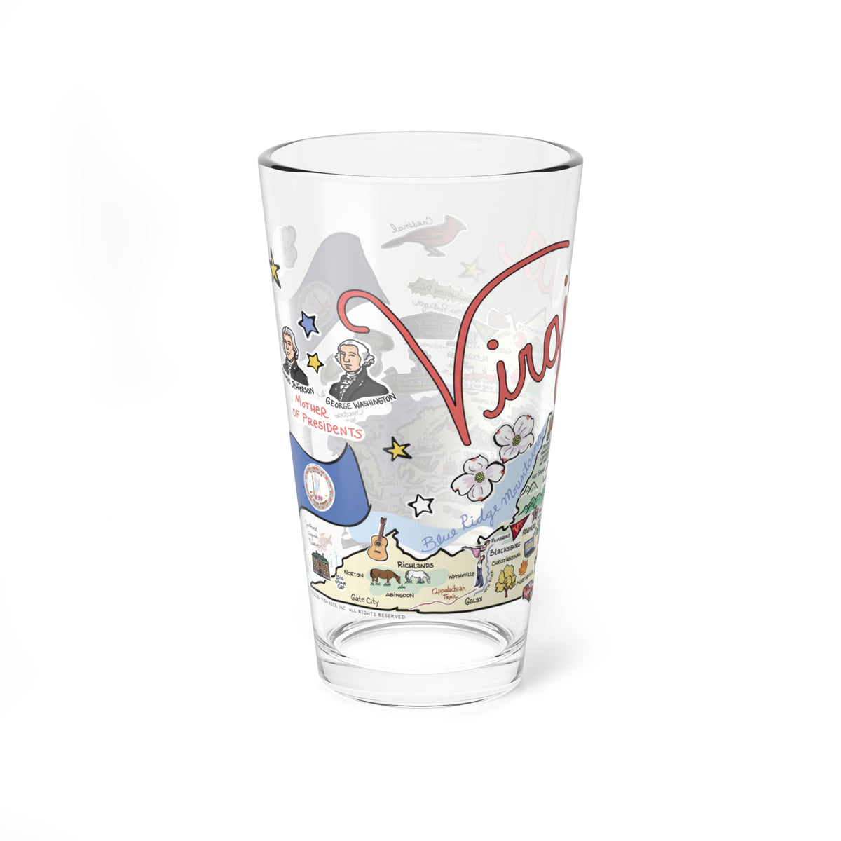 Virginia Map 16oz Glass
