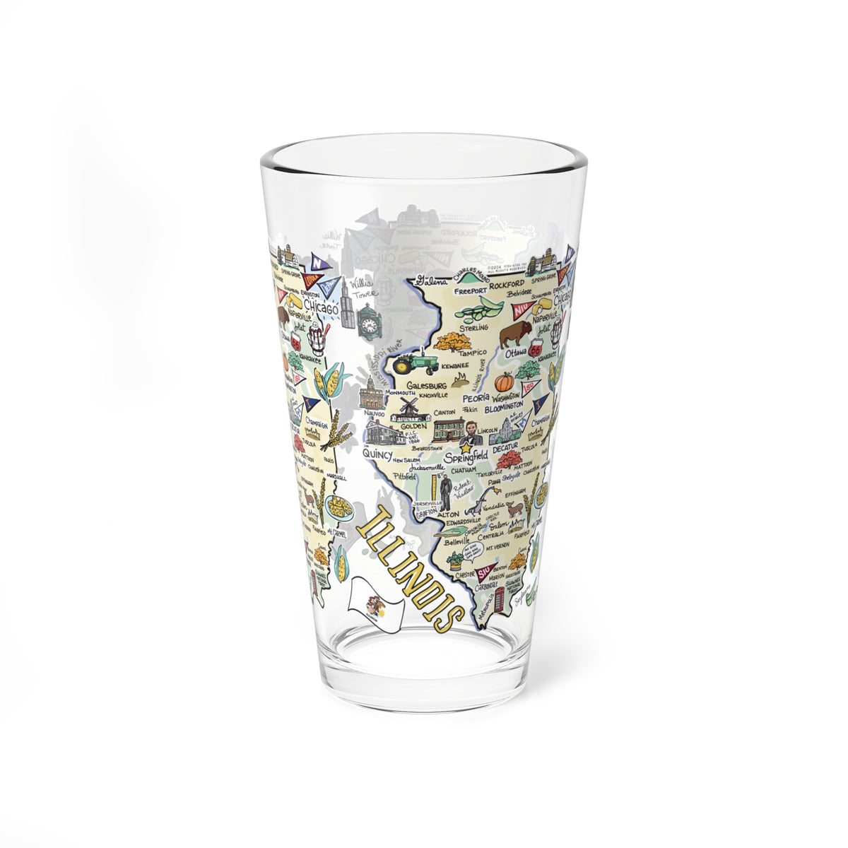 Illinois Map 16oz Glass