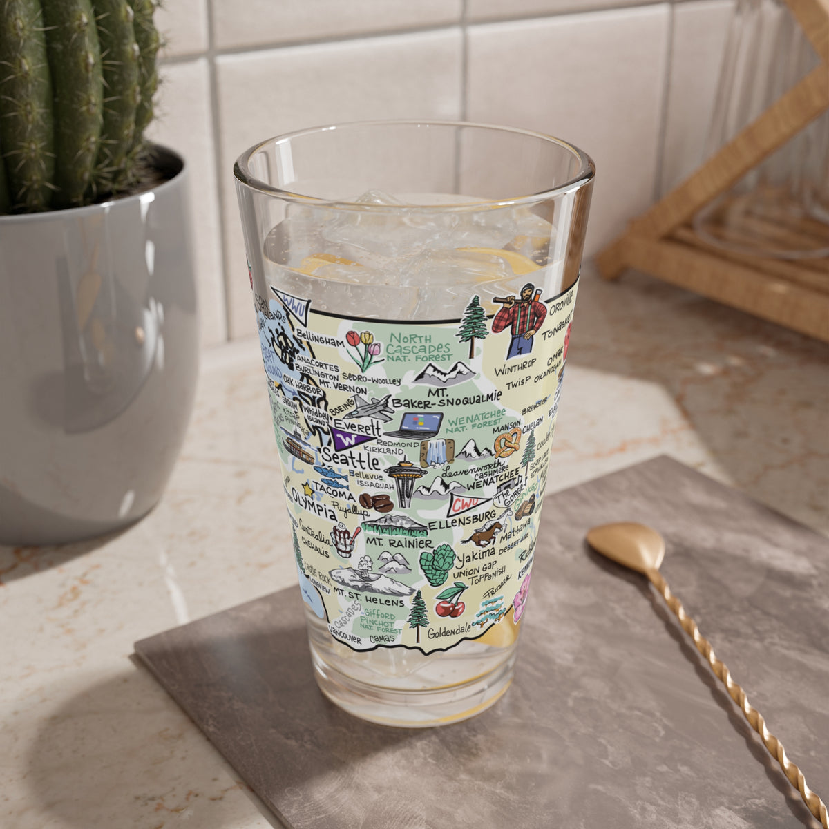 Washington Map 16oz Glass