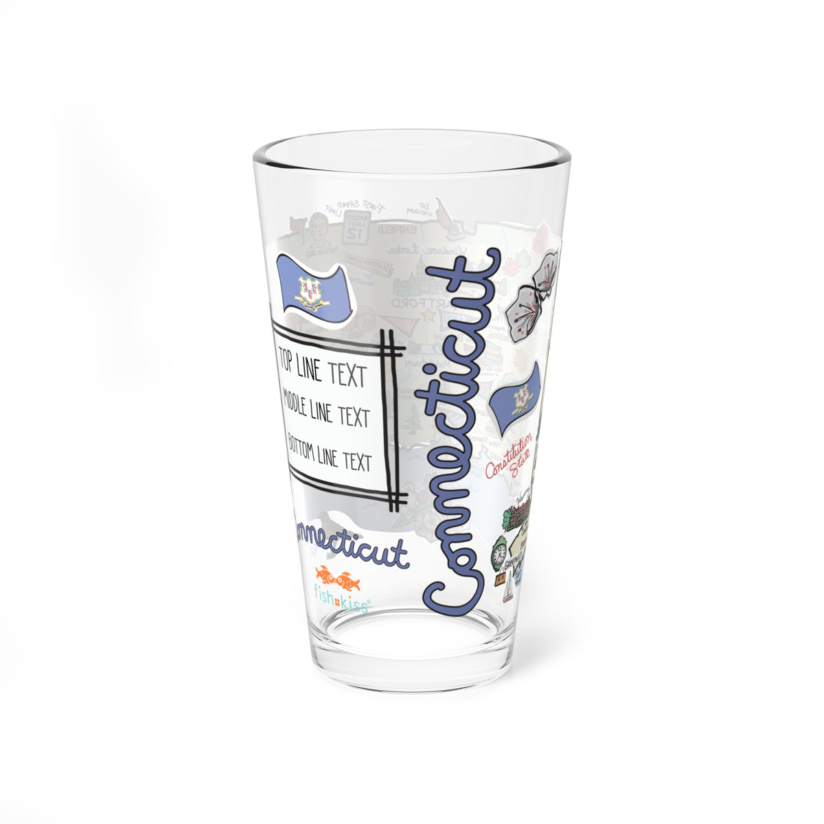 Connecticut Map 16oz Glass