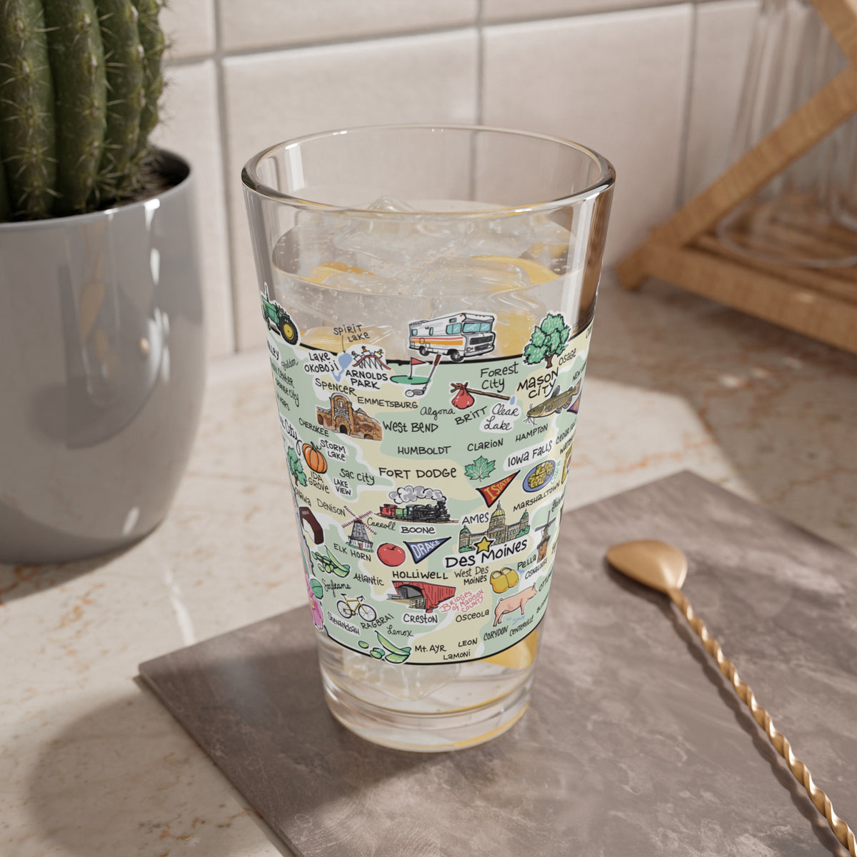 Iowa Map 16oz Glass