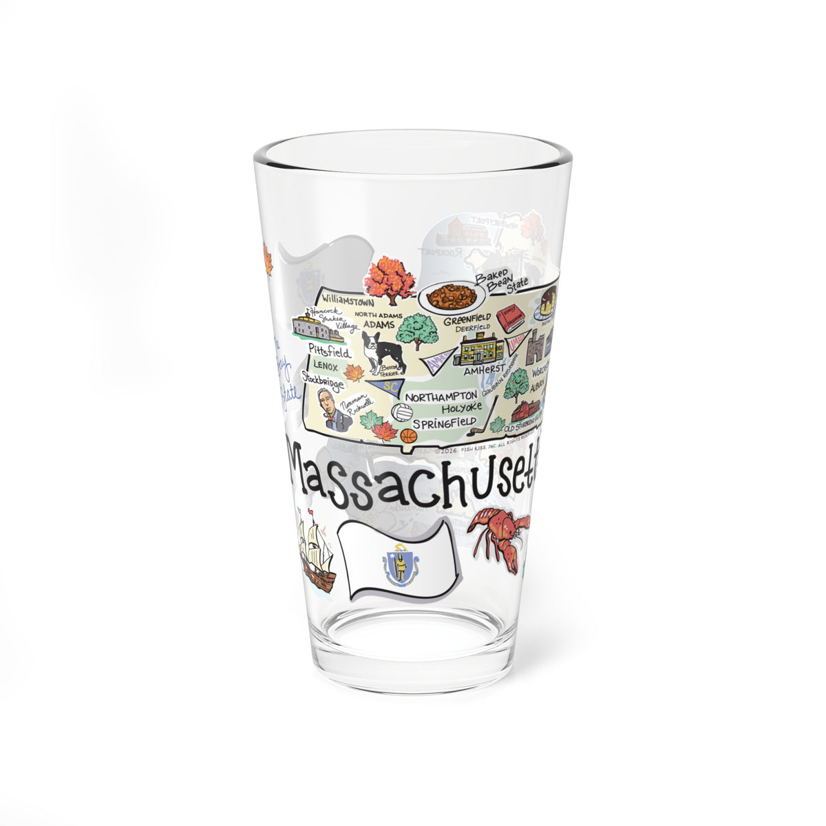 Massachusetts Map 16oz Glass