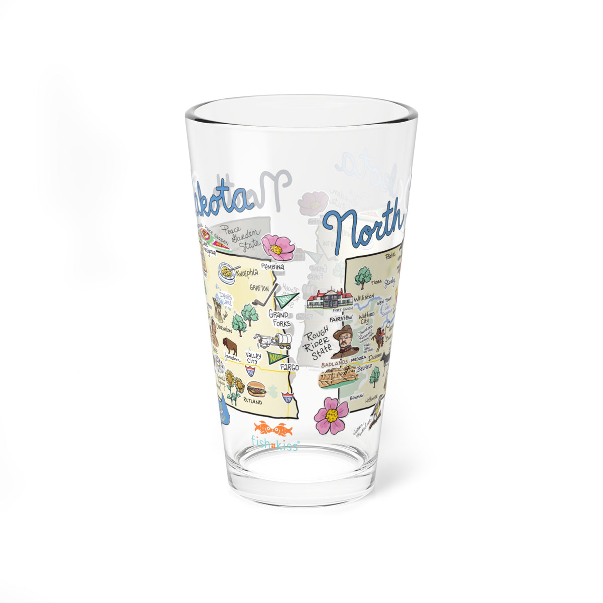 North Dakota Map 16oz Glass