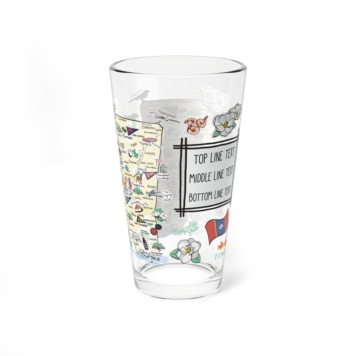 Mississippi Map 16oz Glass
