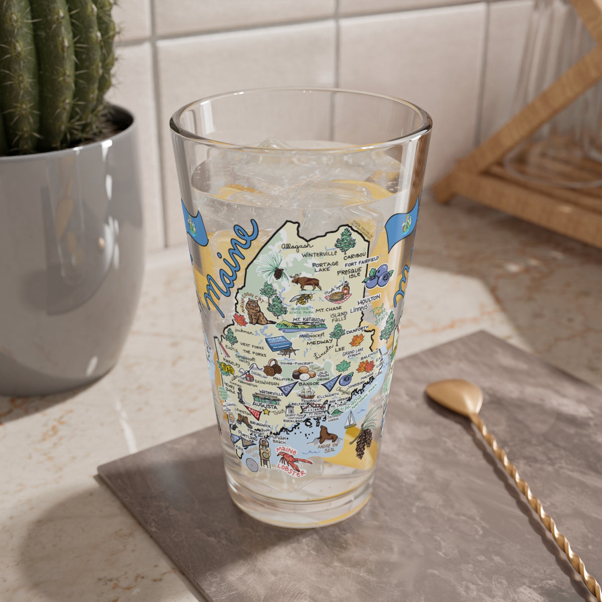 Maine Map 16oz Glass