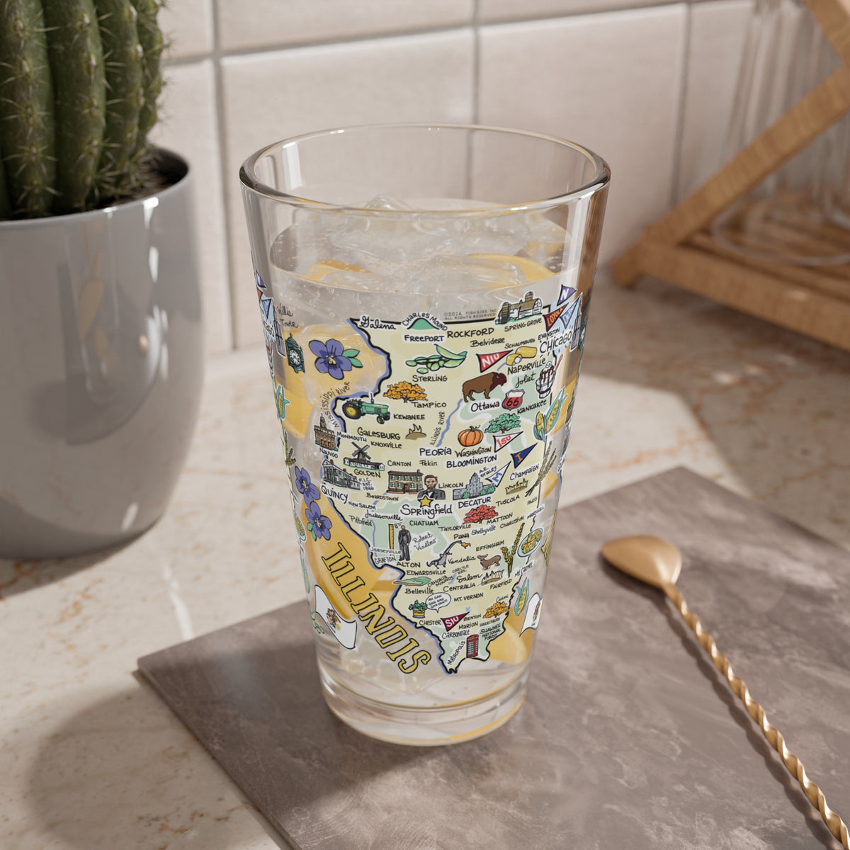 Illinois Map 16oz Glass