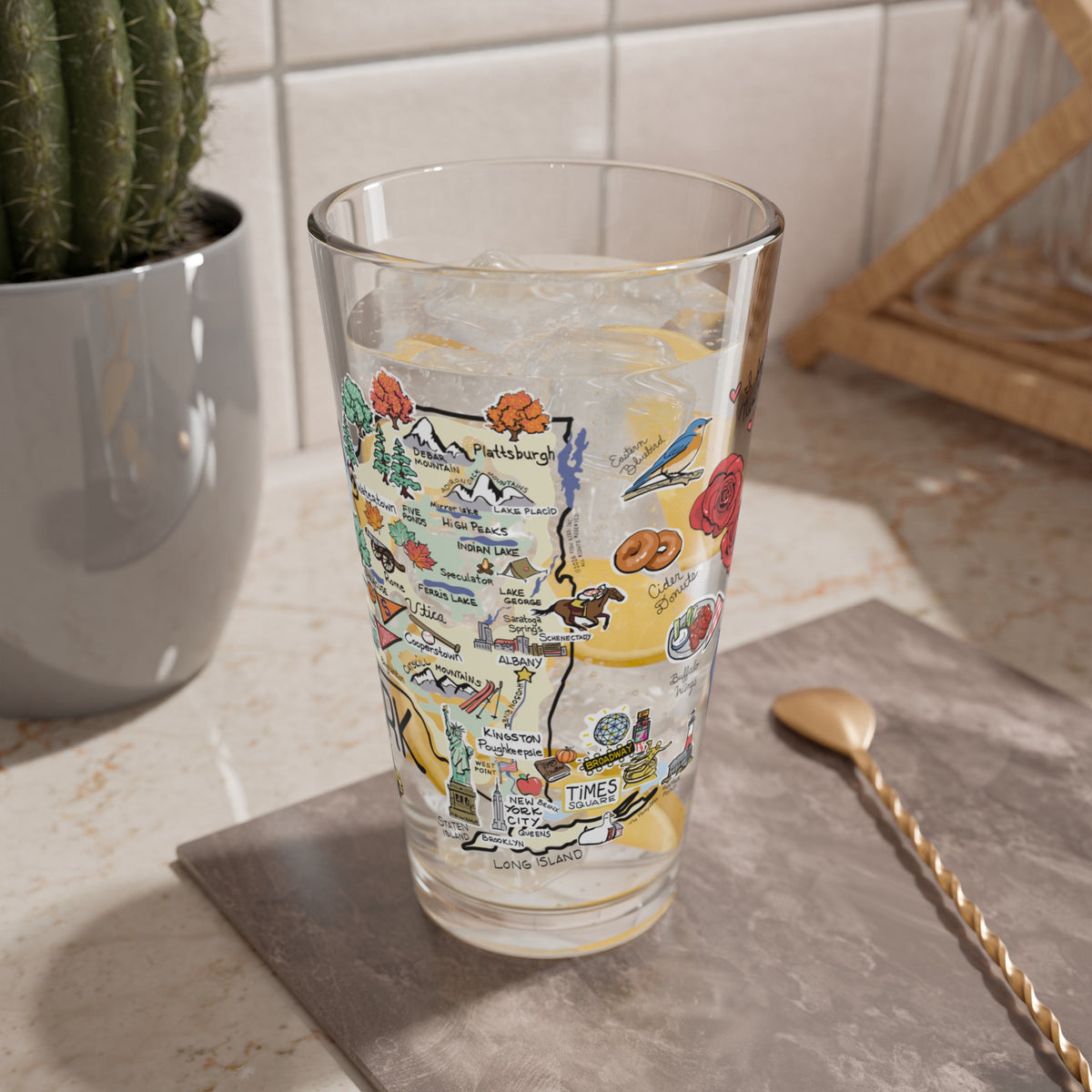 New York Map 16oz Glass