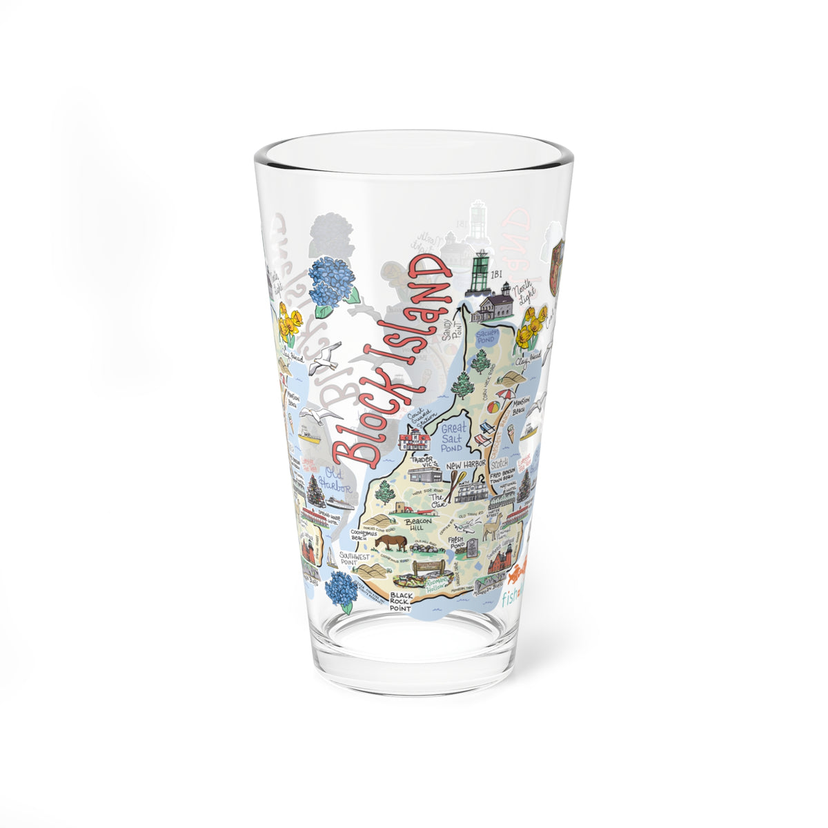 Block Island Map 16oz Glass