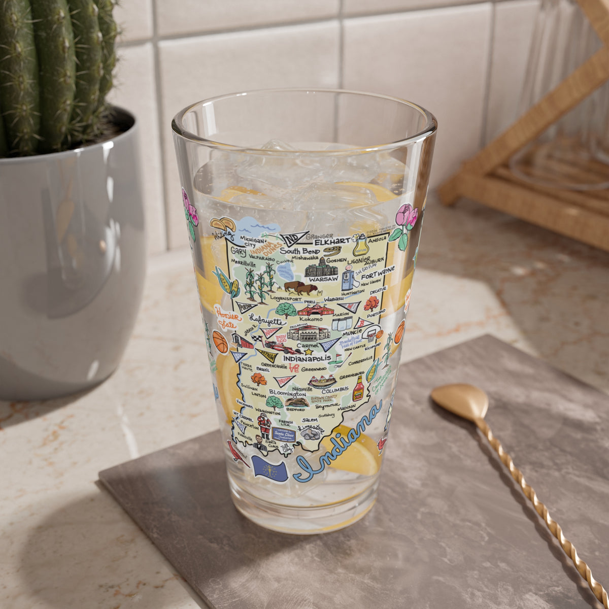 Indiana Map 16oz Glass