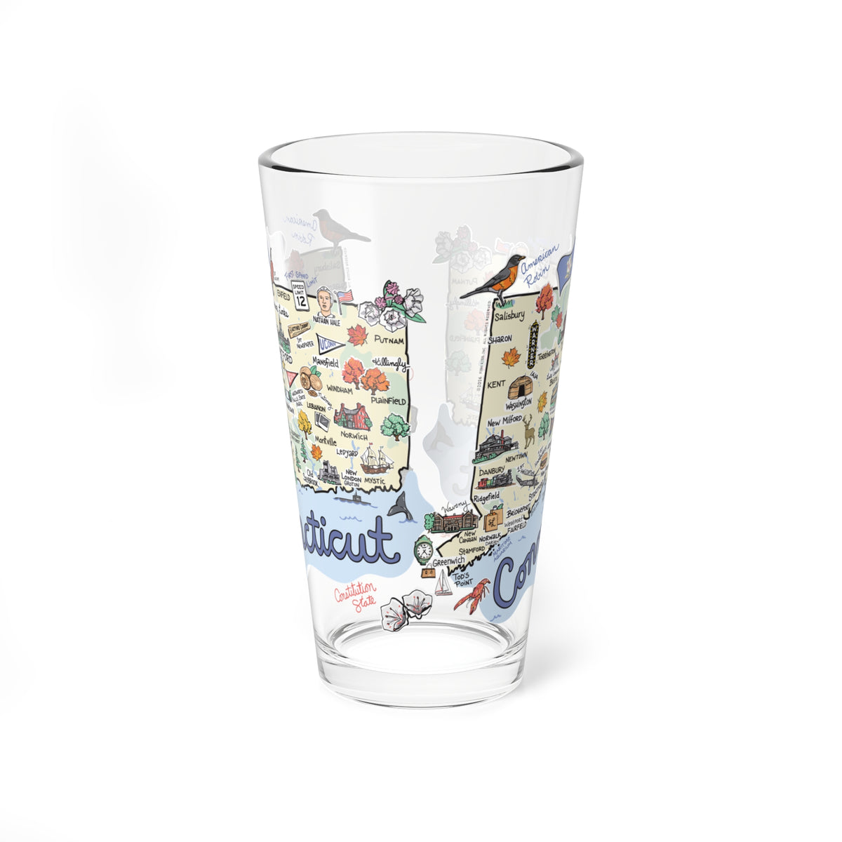 Connecticut Map 16oz Glass