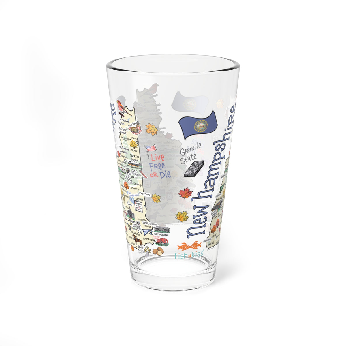 New Hampshire Map 16oz Glass