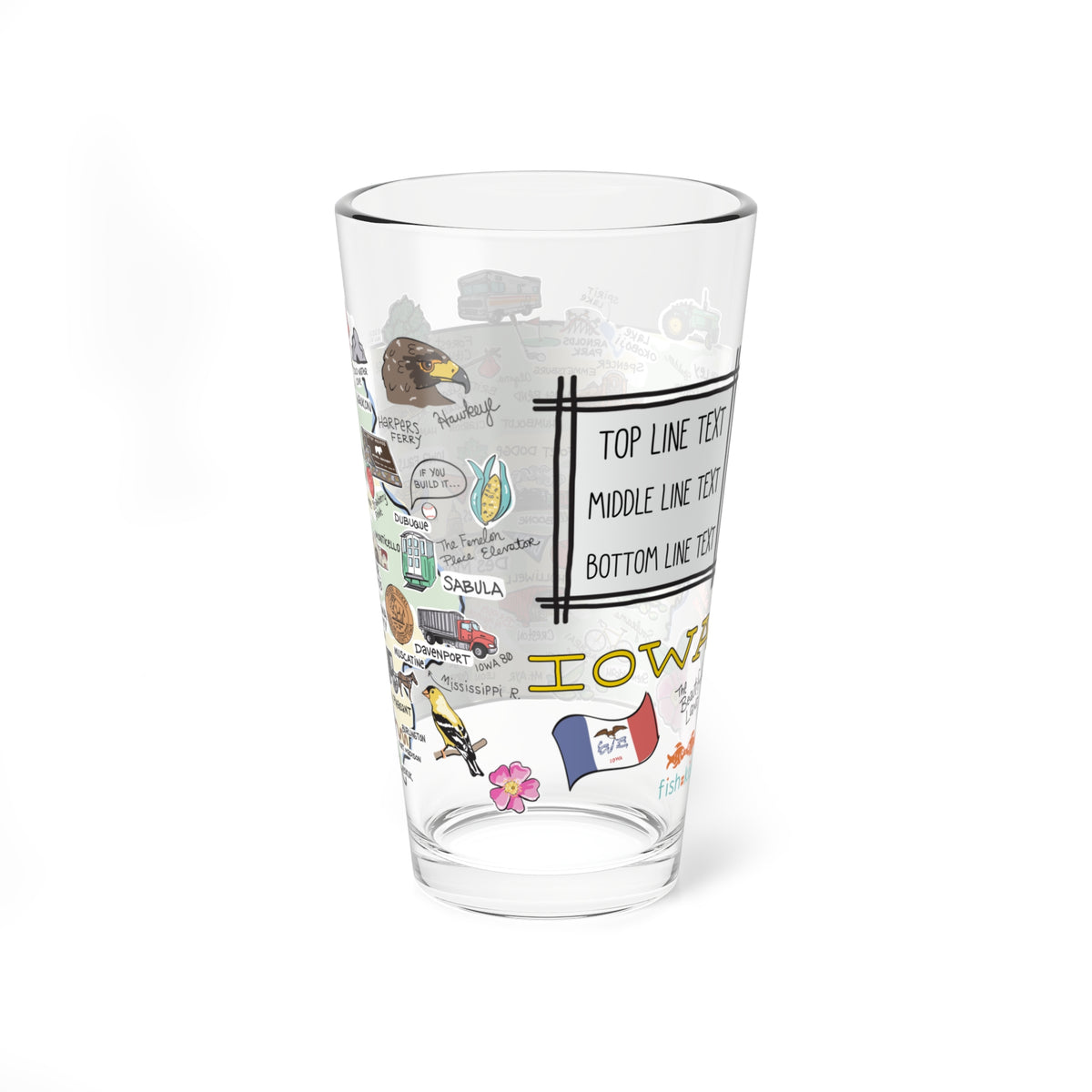 Iowa Map 16oz Glass