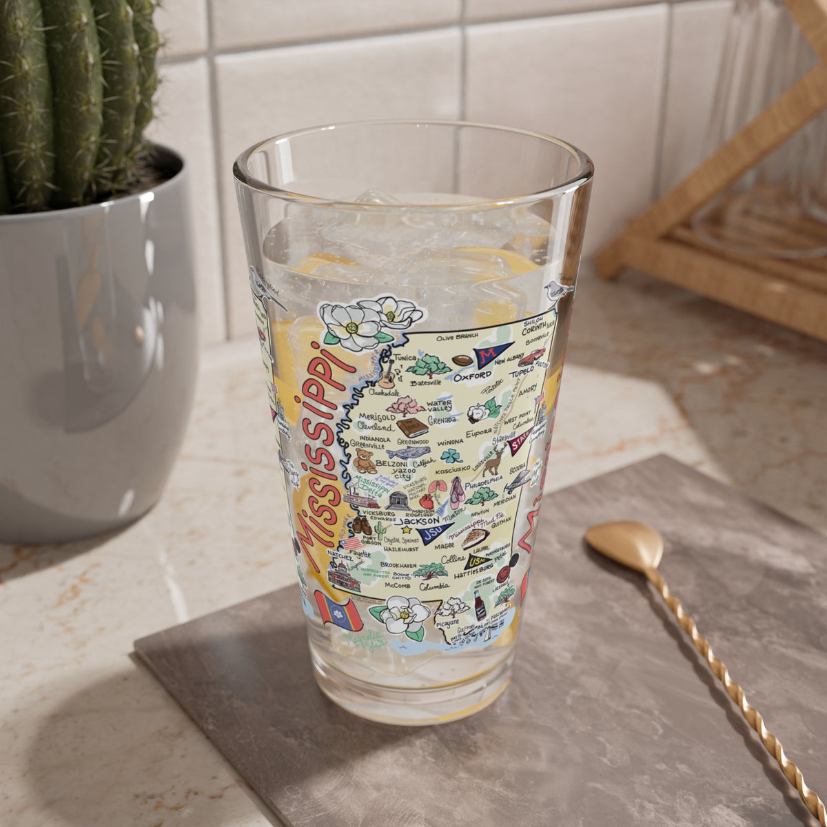 Mississippi Map 16oz Glass