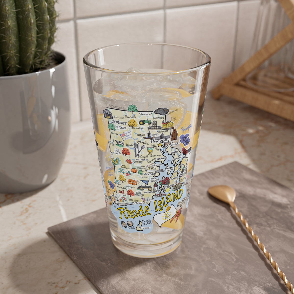 Rhode Island Map 16oz Glass