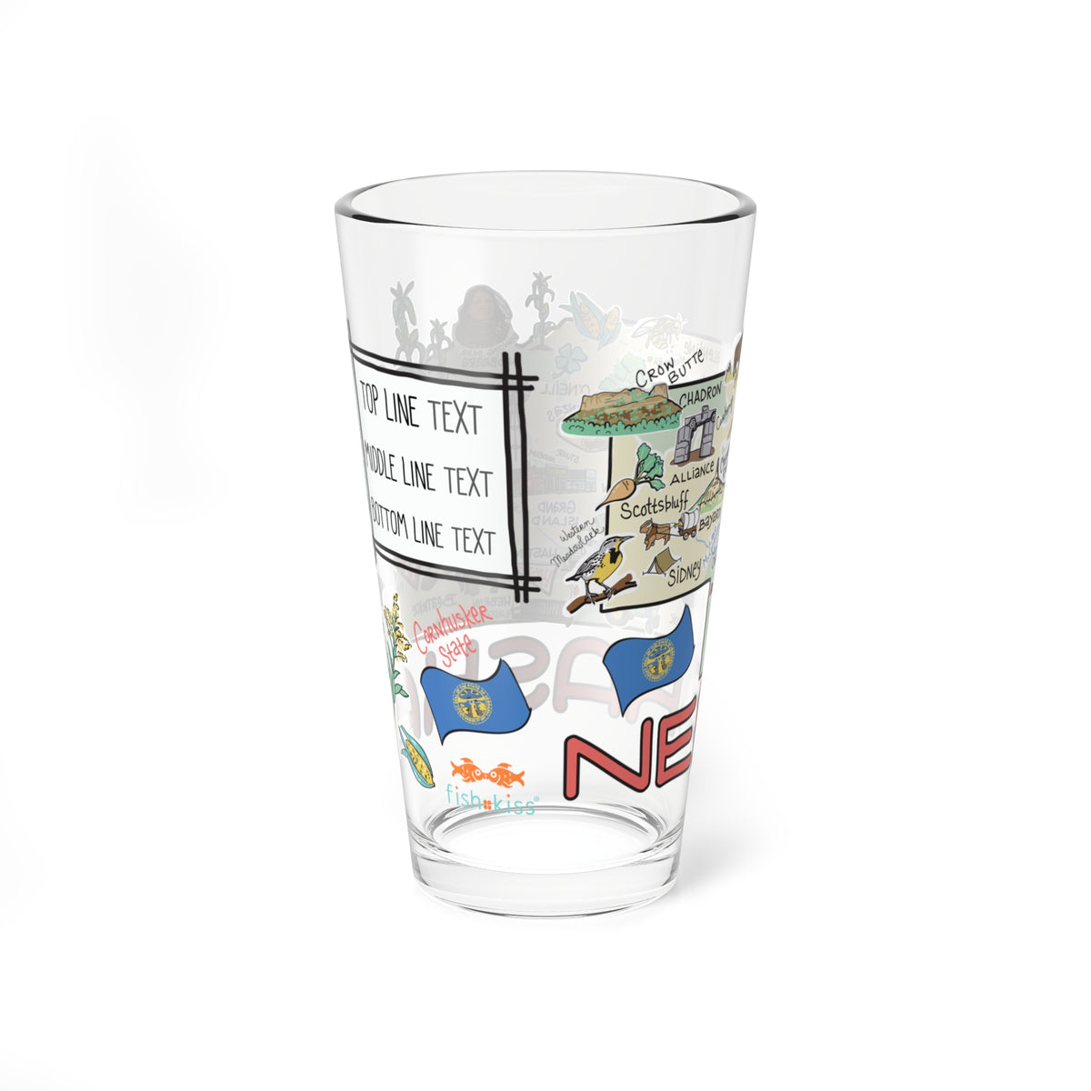 Nebraska Map 16oz Glass