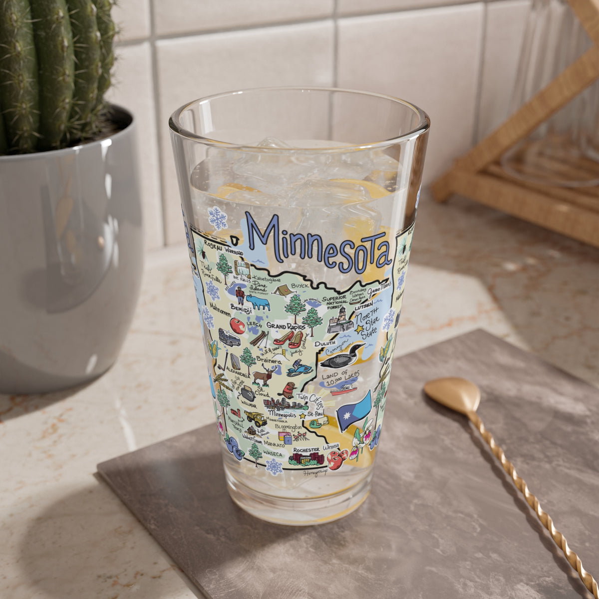 Minnesota Map 16oz Glass