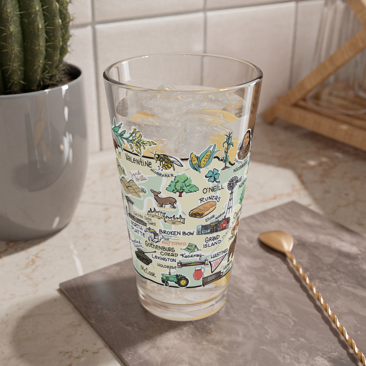 Nebraska Map 16oz Glass