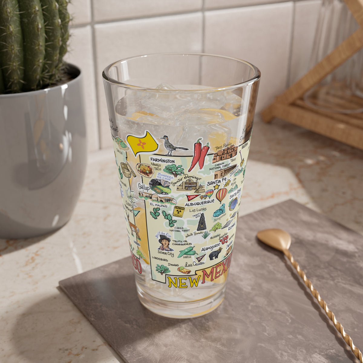 New Mexico Map 16oz Glass