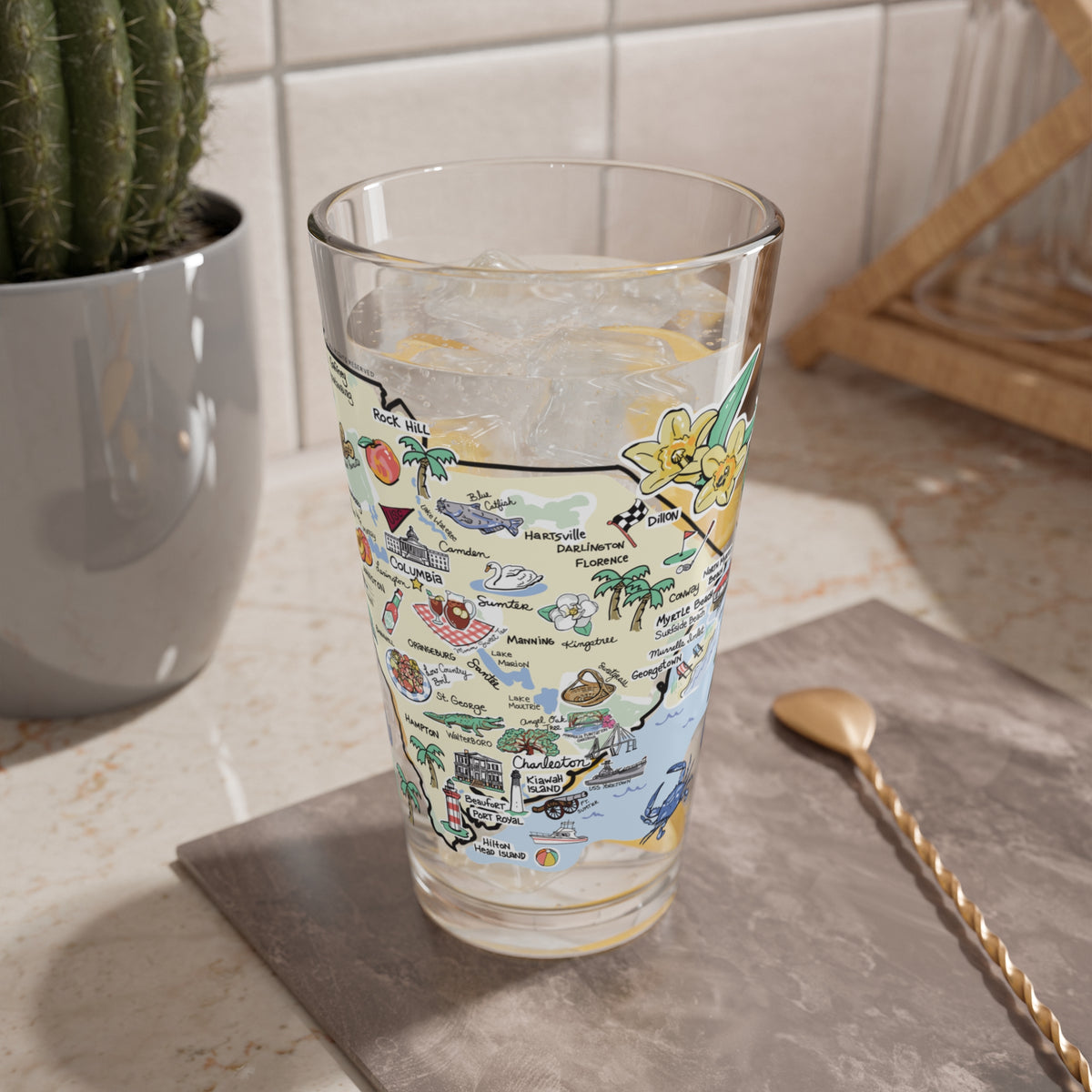 South Carolina Map 16oz Glass
