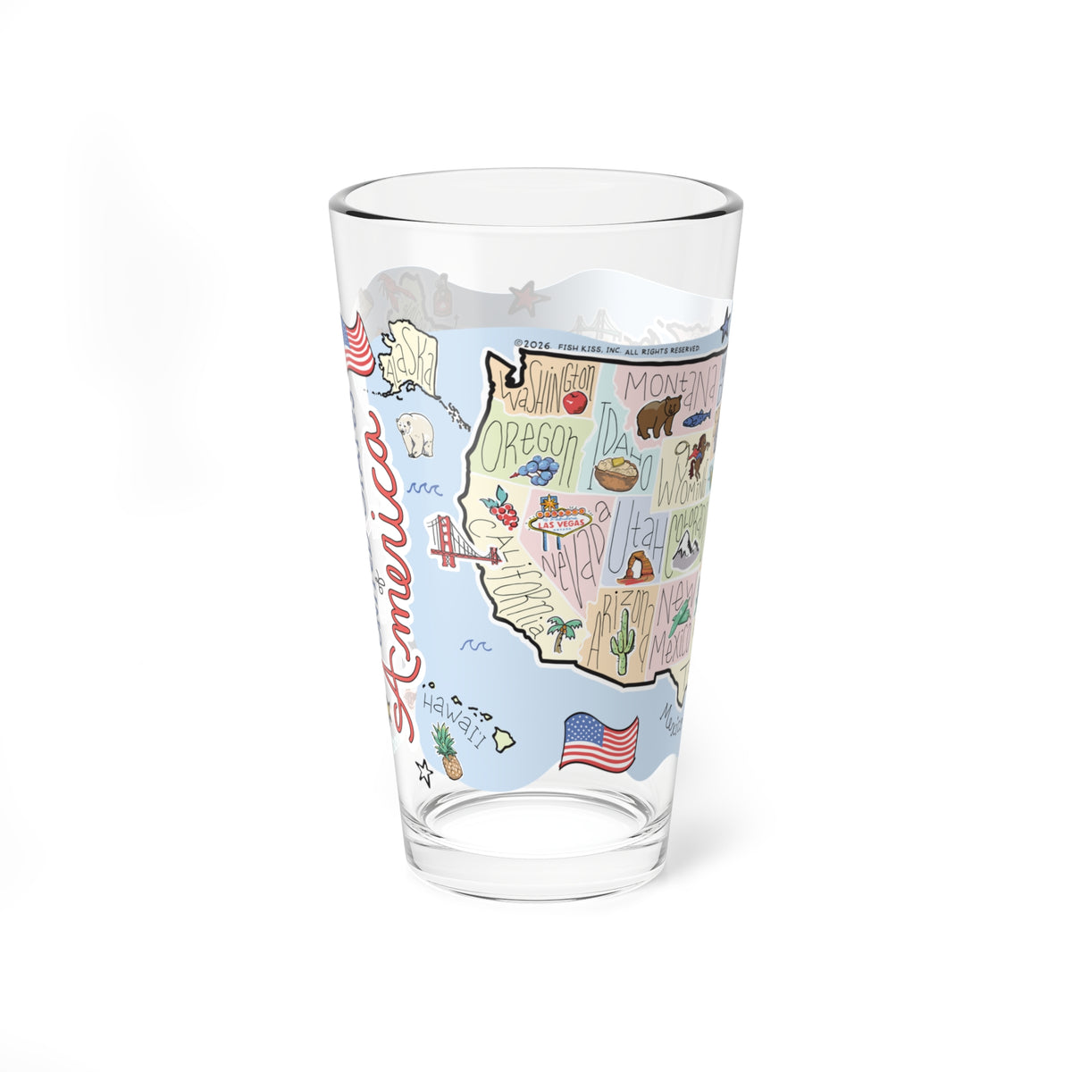America Map 16oz Glass