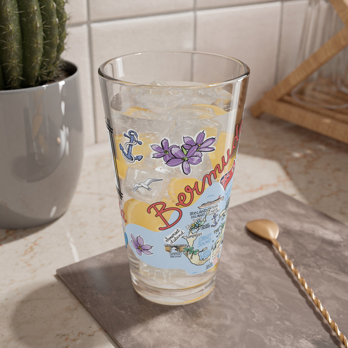 Bermuda Map 16oz Glass