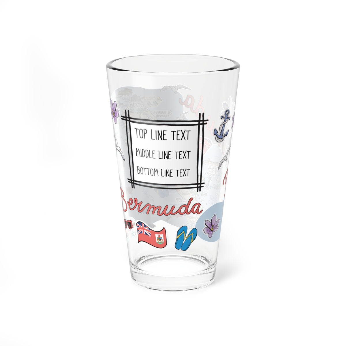Bermuda Map 16oz Glass