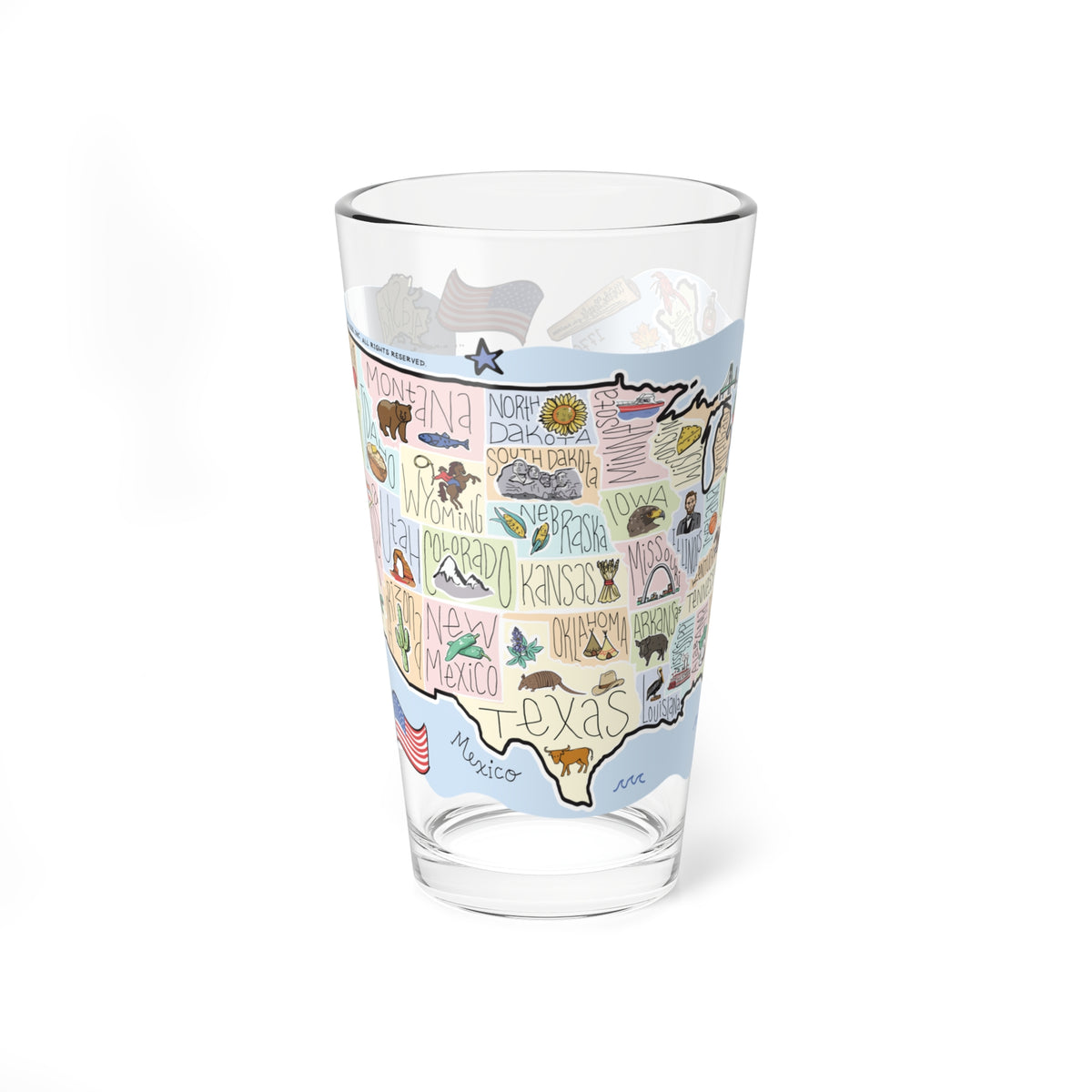 America Map 16oz Glass