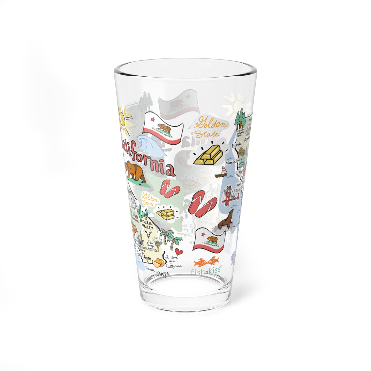 California Map 16oz Glass