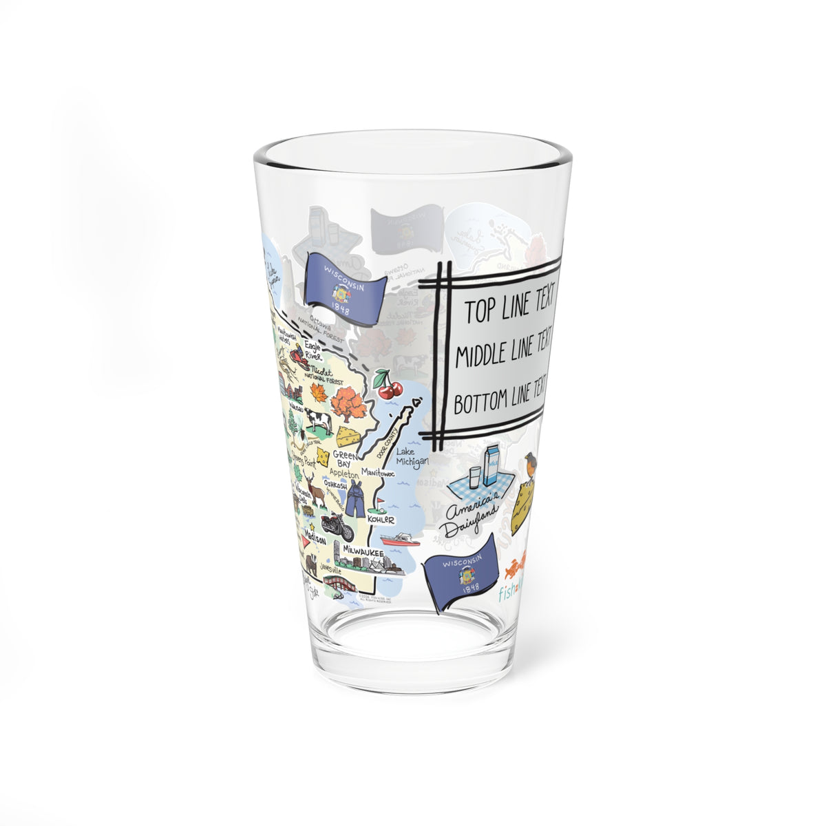Wisconsin Map 16oz Glass