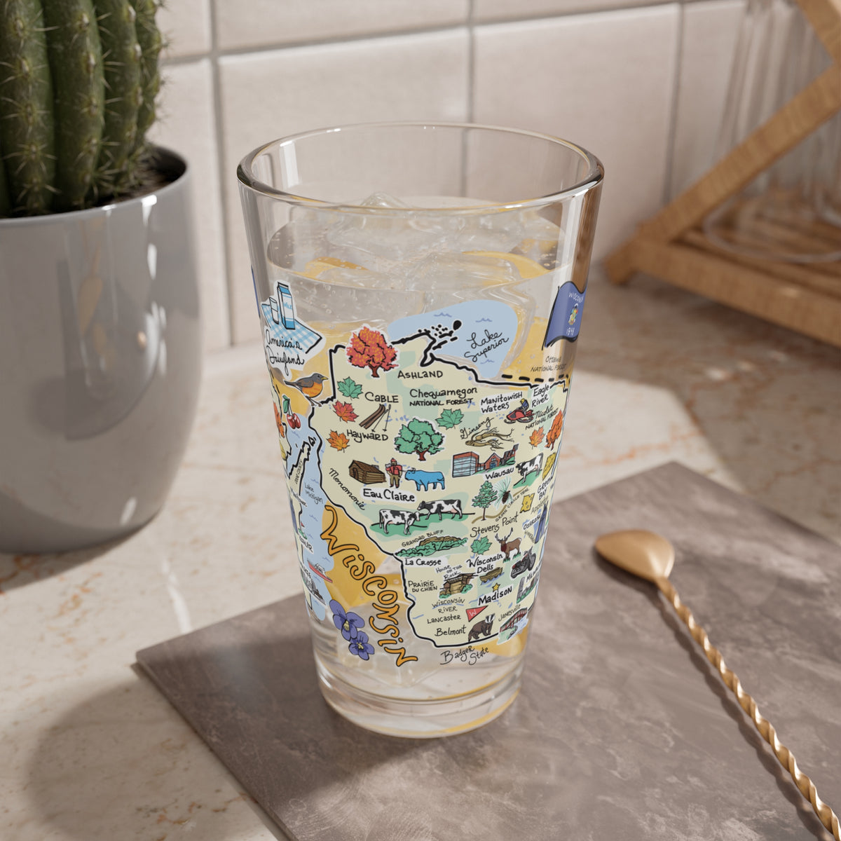 Wisconsin Map 16oz Glass