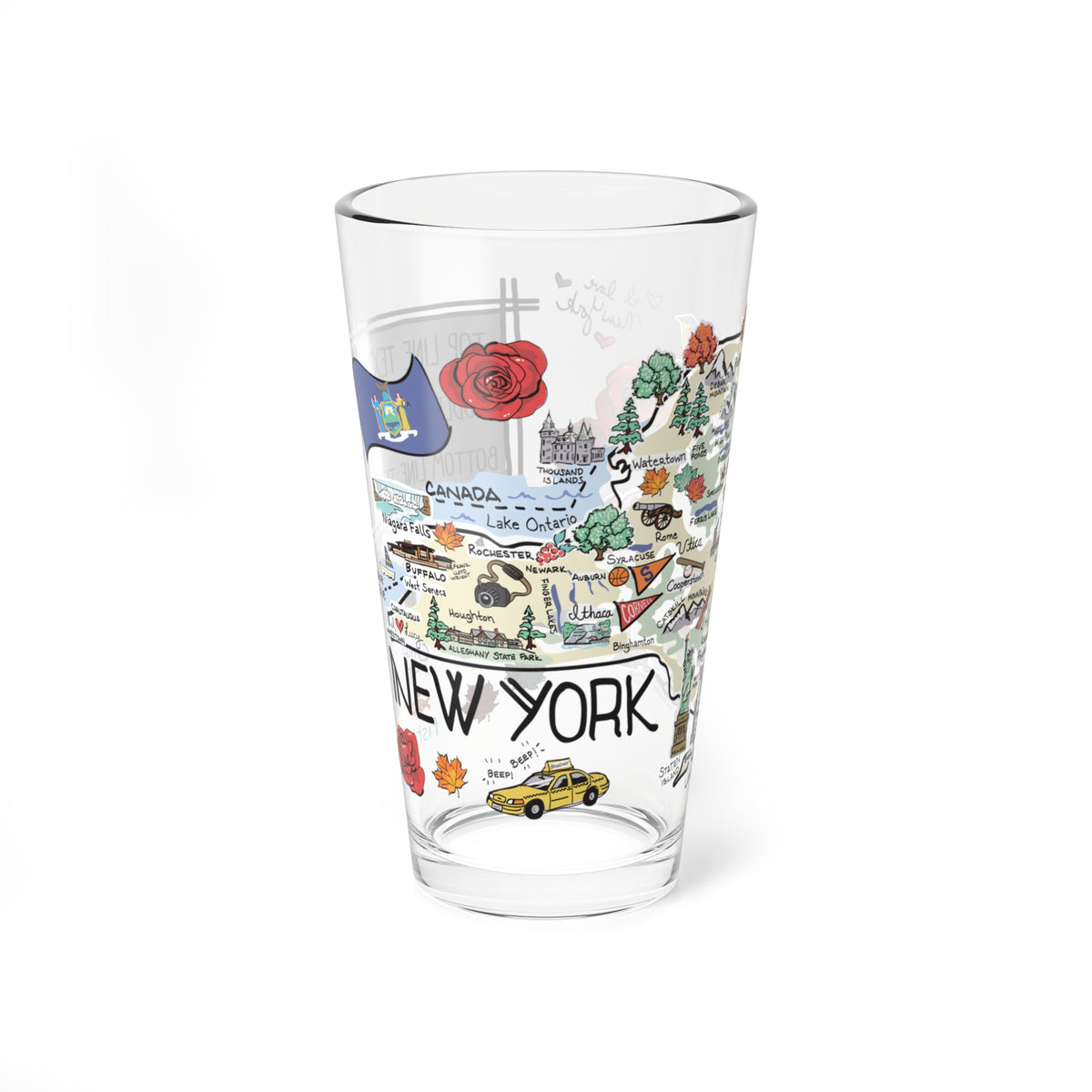 New York Map 16oz Glass