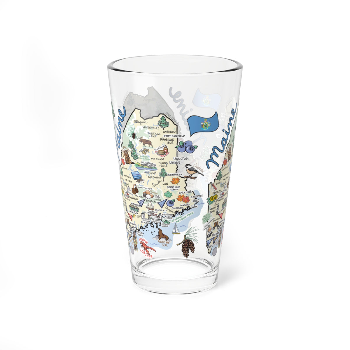 Maine Map 16oz Glass