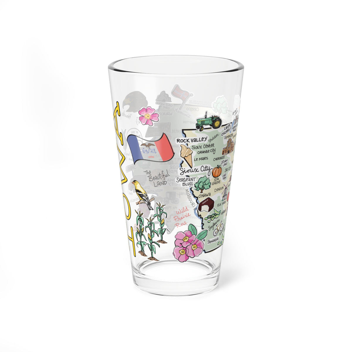 Iowa Map 16oz Glass