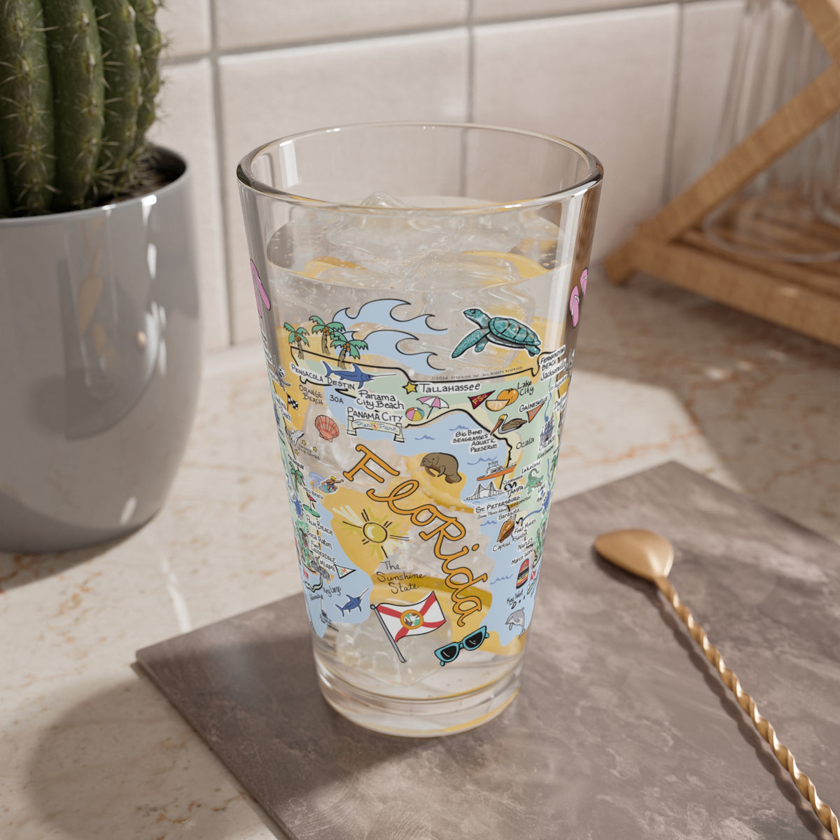 Florida Map 16oz Glass