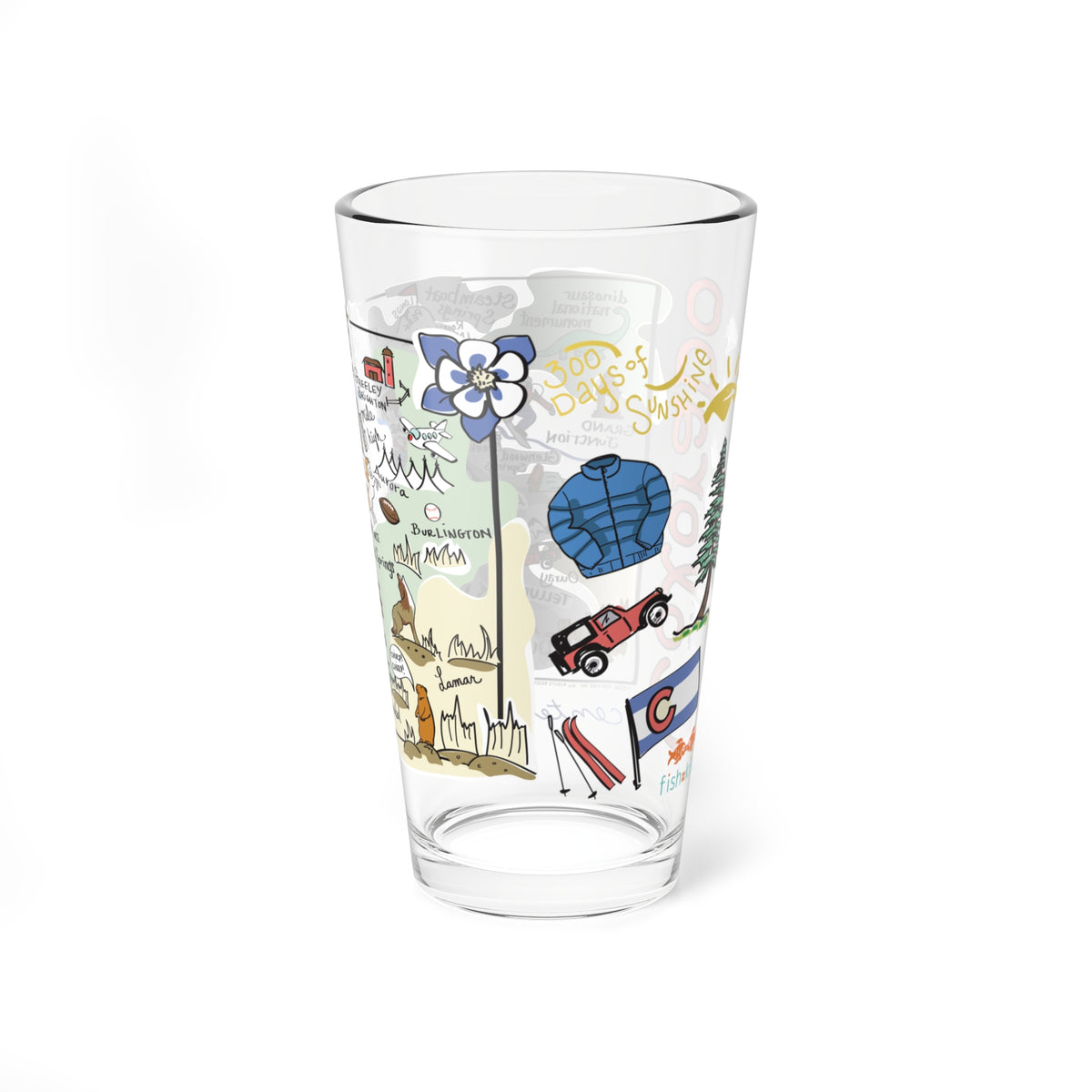 Colorado Map 16oz Glass