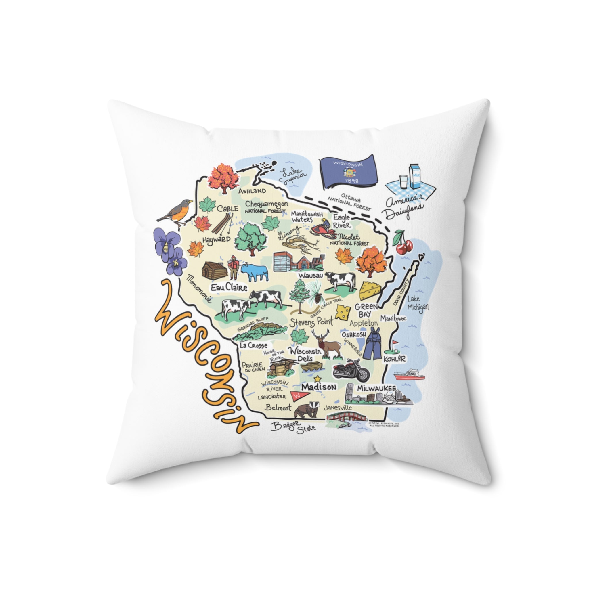Wisconsin Map Pillow