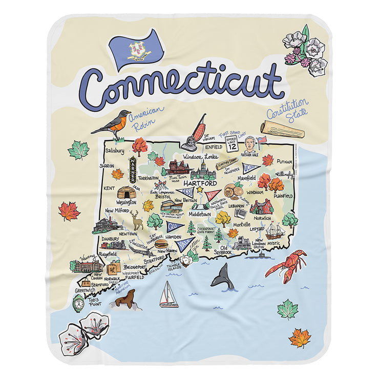 Connecticut Map Baby Blanket - JERSEY