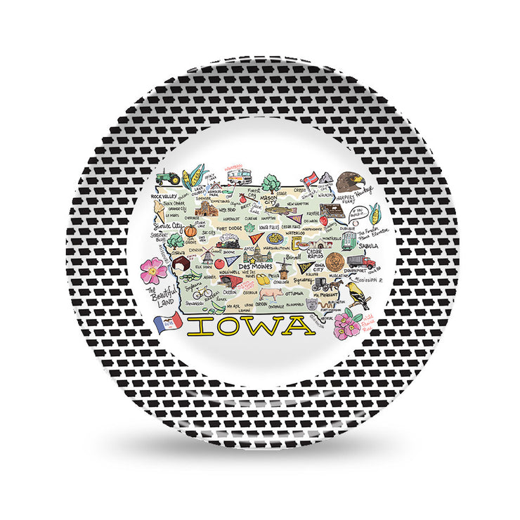 Iowa Map Black & White Plate