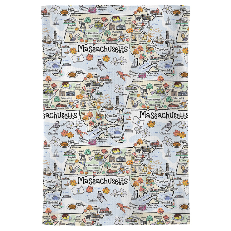 Massachusetts Map Repeat Kitchen Towel