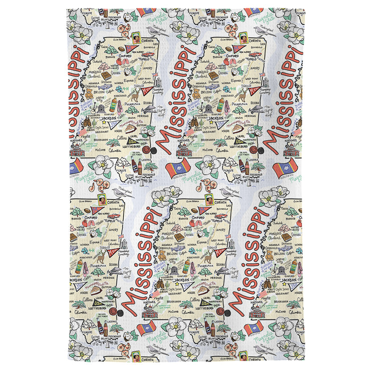 Mississippi Map Repeat Kitchen Towel