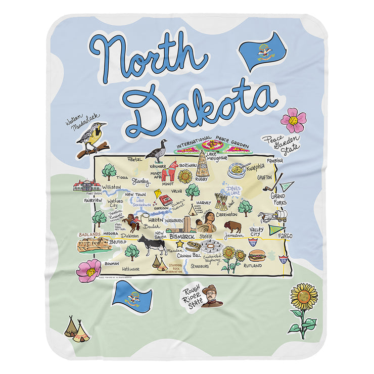 North Dakota Map Baby Blanket - JERSEY