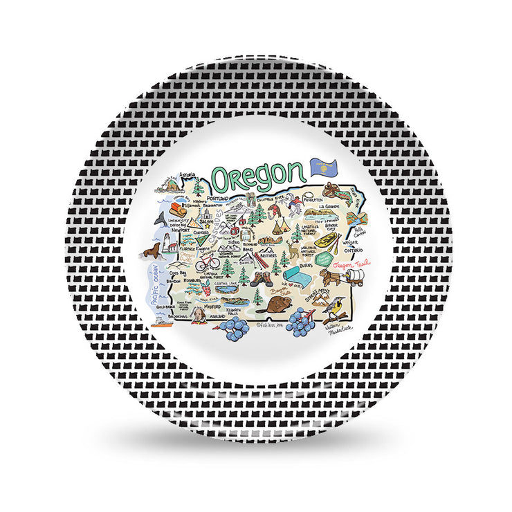 Oregon Map Black & White Plate