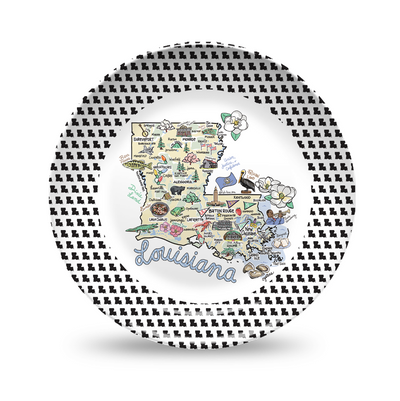 Louisiana Map Black & White Plate