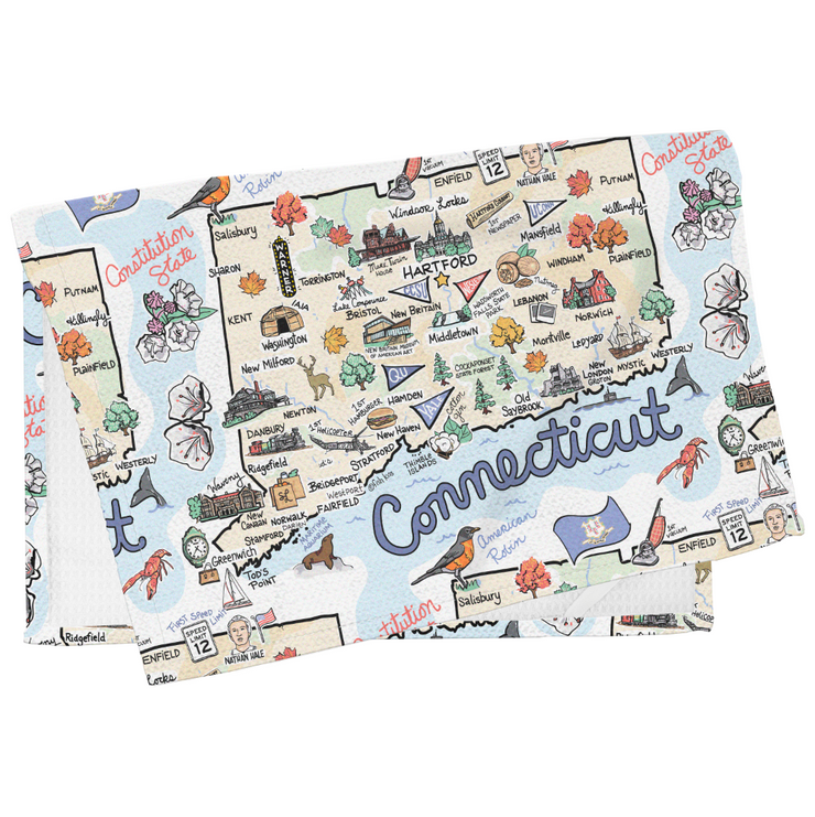 Connecticut Map Repeat Kitchen Towel