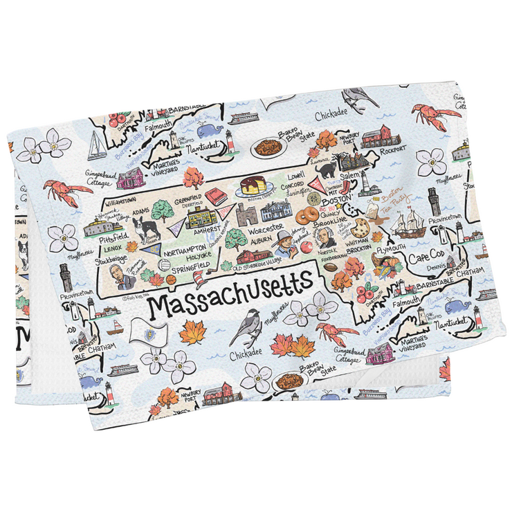 Massachusetts Map Repeat Kitchen Towel