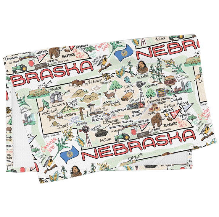 Nebraska Map Repeat Kitchen Towel