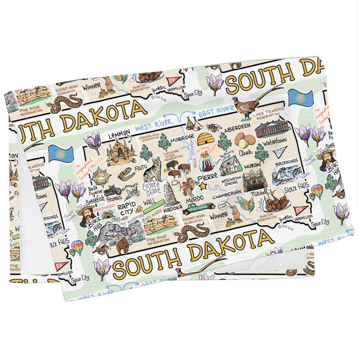 South Dakota Map Repeat Kitchen Towel